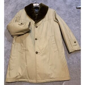 Vintage 70s Shanhouse Mens Canvas Barn Coat Chore Jacket Faux Fur Lined 40 Beige
